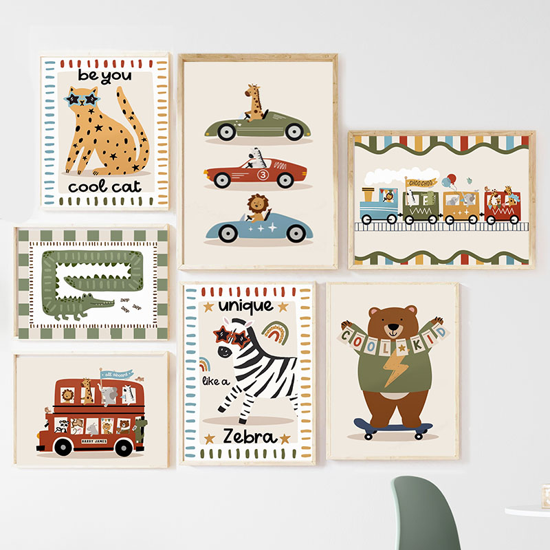 Baby Nursery Pictures - Funny Cartoon Animals Car Bus Nursery