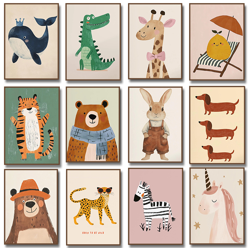Baby Nursery Pictures - Cute Animal Illustration Poster Unicorn Bear