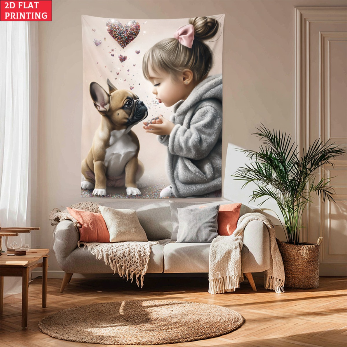 Baby Nursery Modern - Girl with french bulldog puppy heart