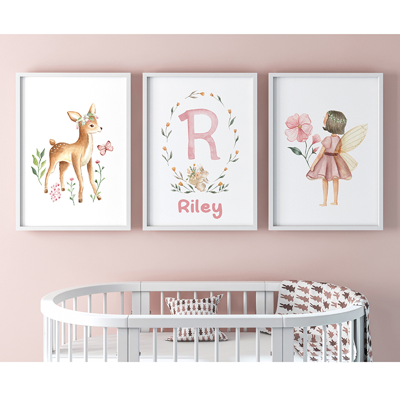 Baby Name Wall Art - Pink Fairy Kids' Name Customized Wall
