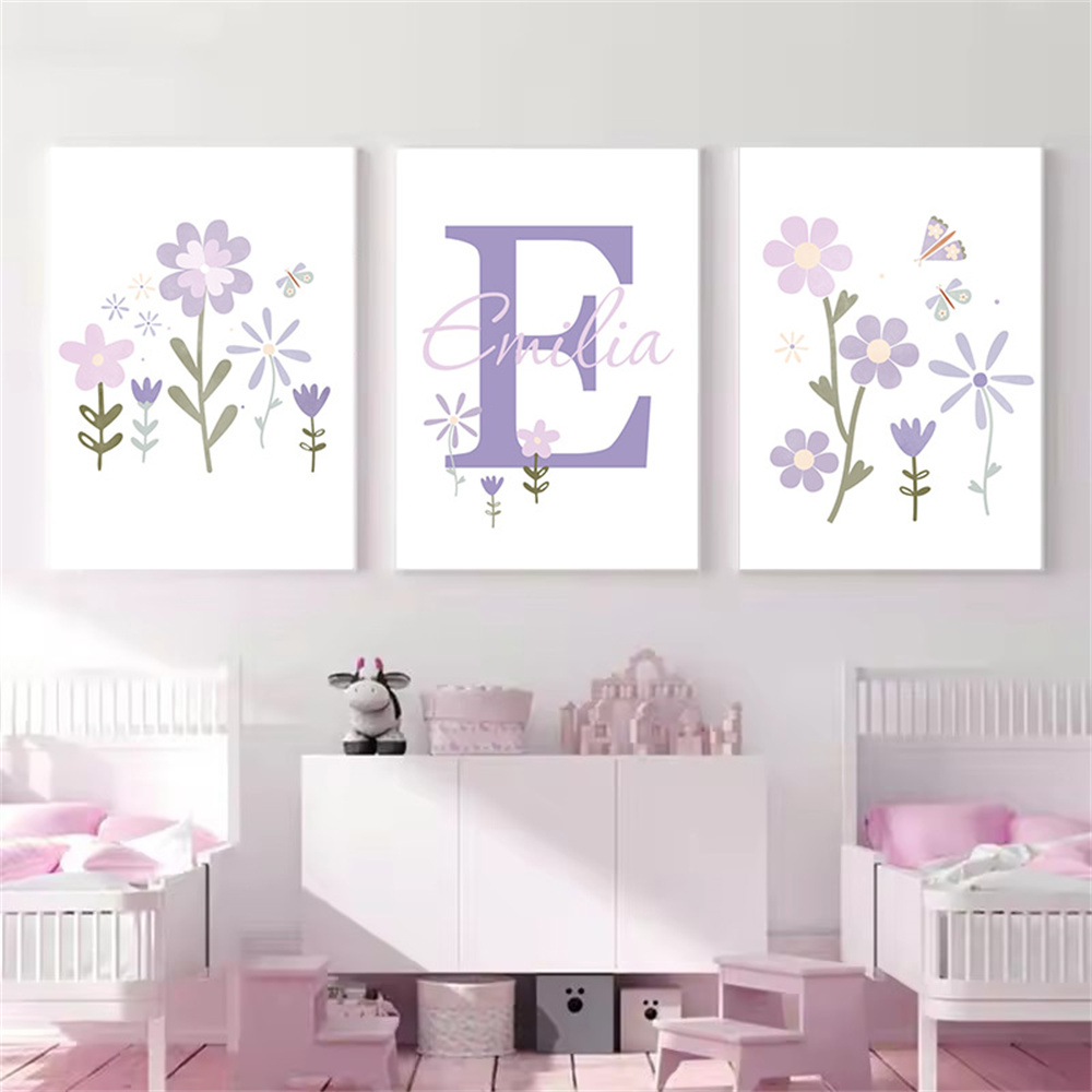 Baby Name Wall Art - Baby Girl Name Custom Poster Purple