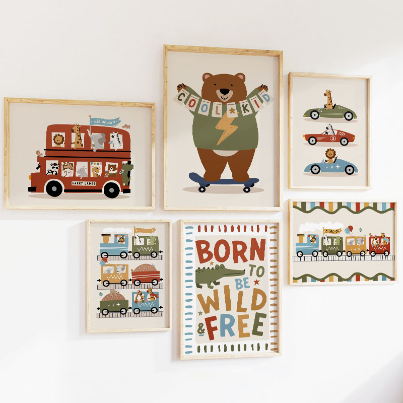 Funny Cartoon Animals Car Bus  - Baby Nursery Pictures recension och pris