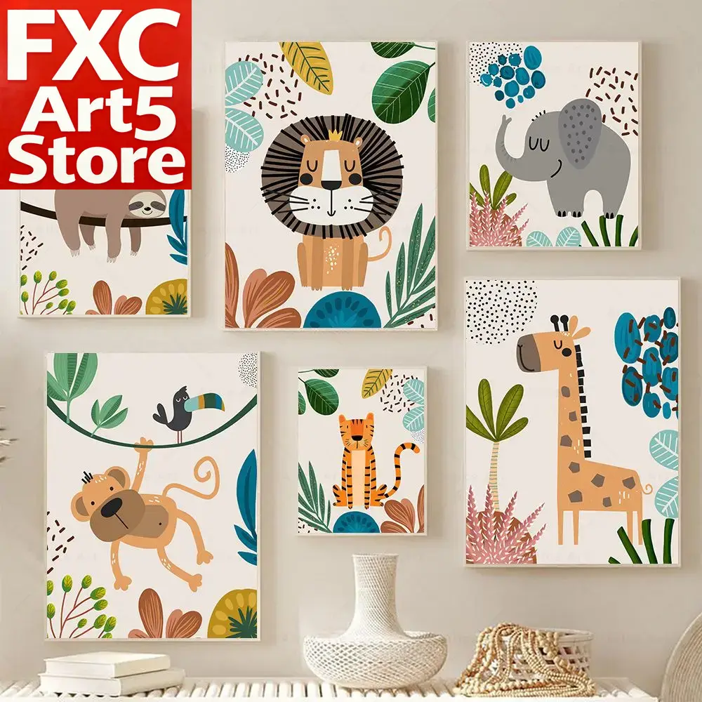 Boho Monkey Lion Giraffe Bird  - Baby Nursery Art recension och pris