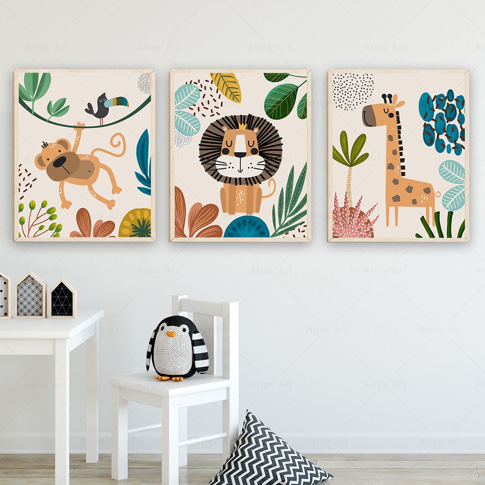 Boho Monkey Lion Giraffe Bird  - Baby Nursery Art recension och pris
