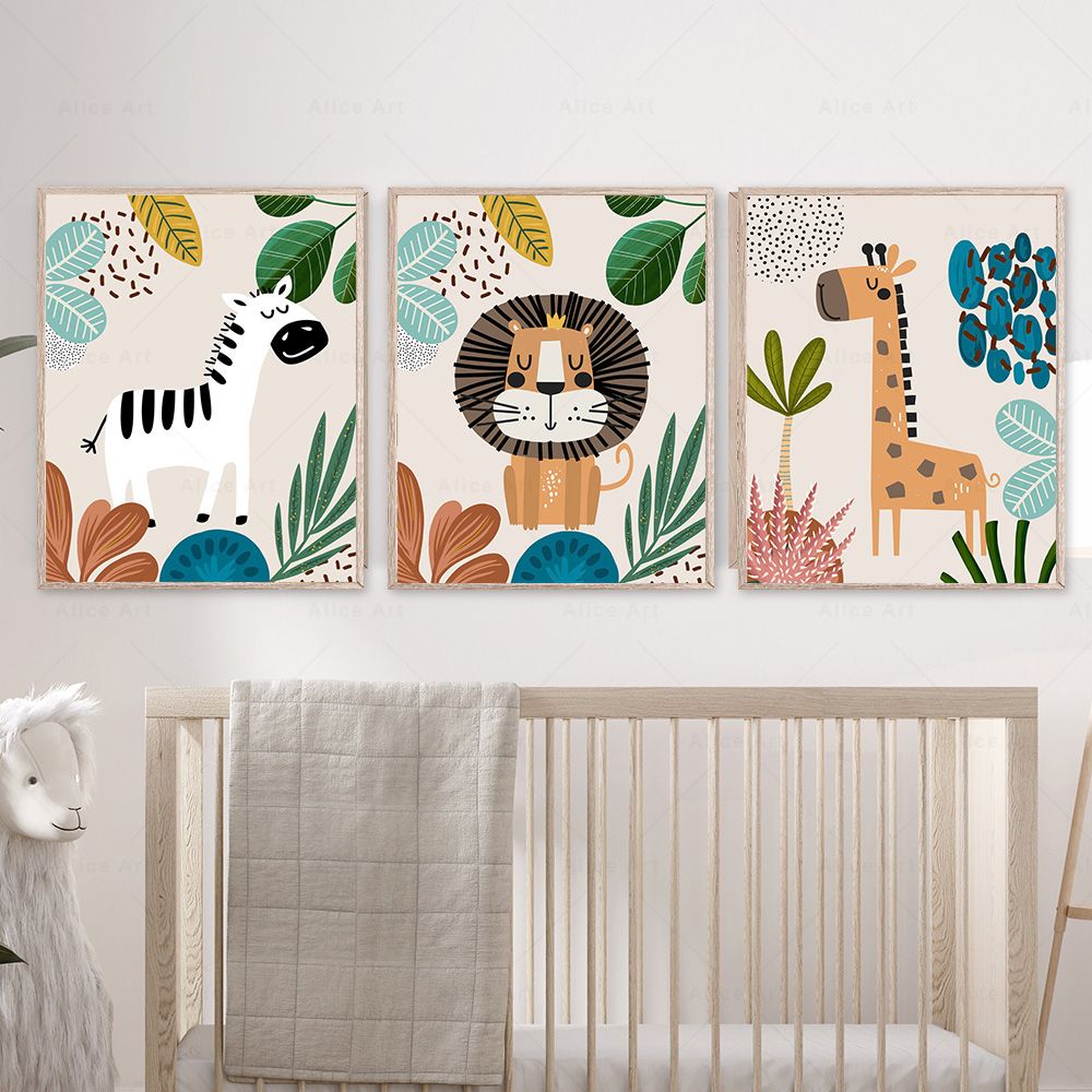 Boho Monkey Lion Giraffe Bird  - Baby Nursery Art recension och pris