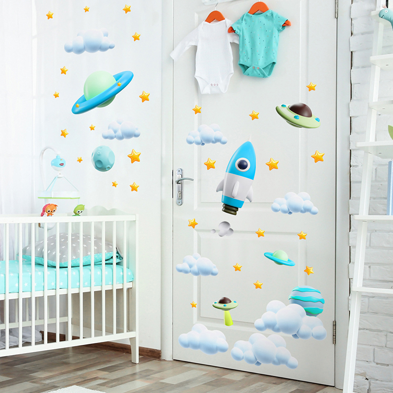 Blue Galaxy Space Rocket UFO W - Baby Nursery Vinyl Wall Stickers recension och pris