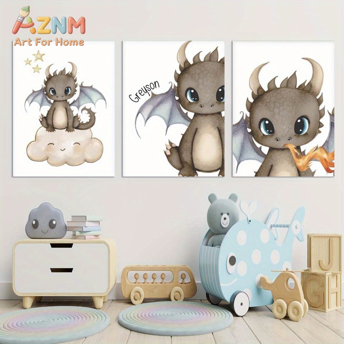 AZNM Cute Baby Dragon Canvas W - Baby Nursery Art recension och pris
