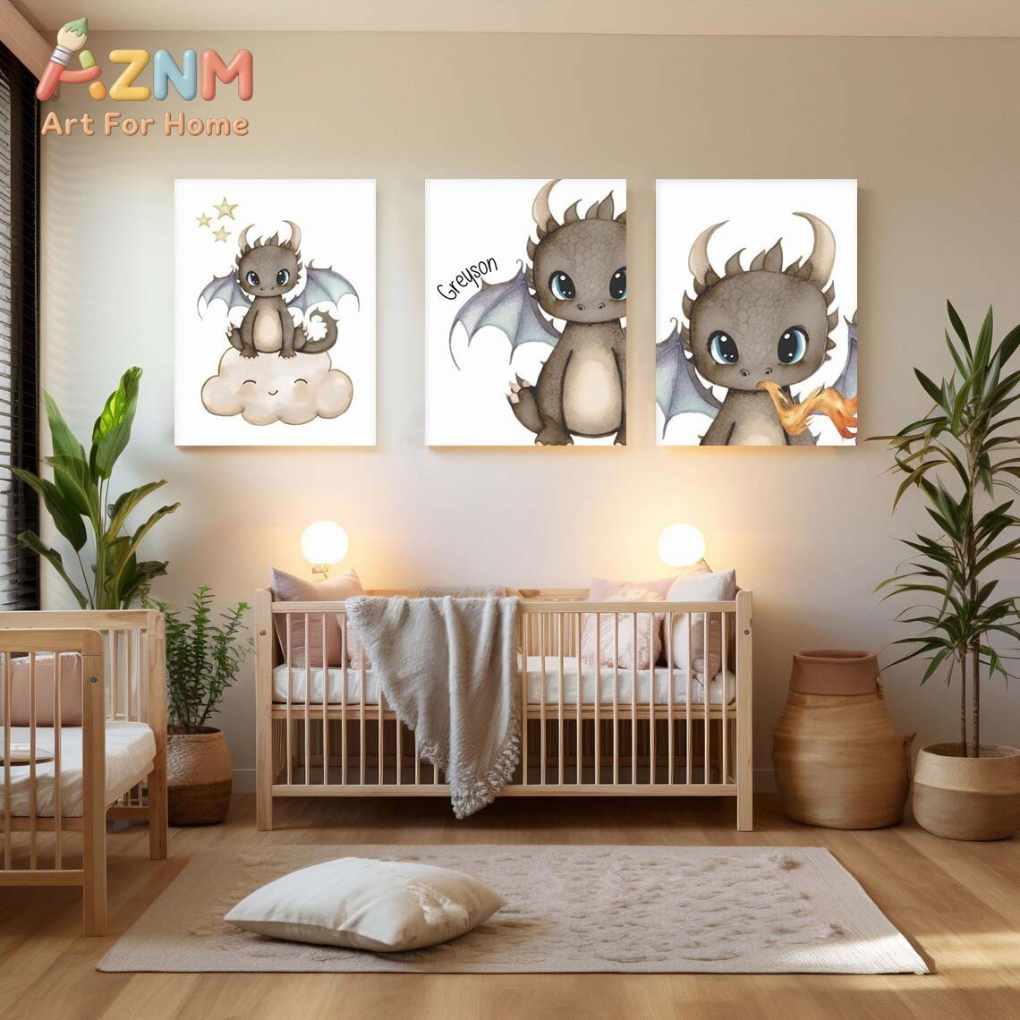 AZNM Cute Baby Dragon Canvas W - Baby Nursery Art recension och pris