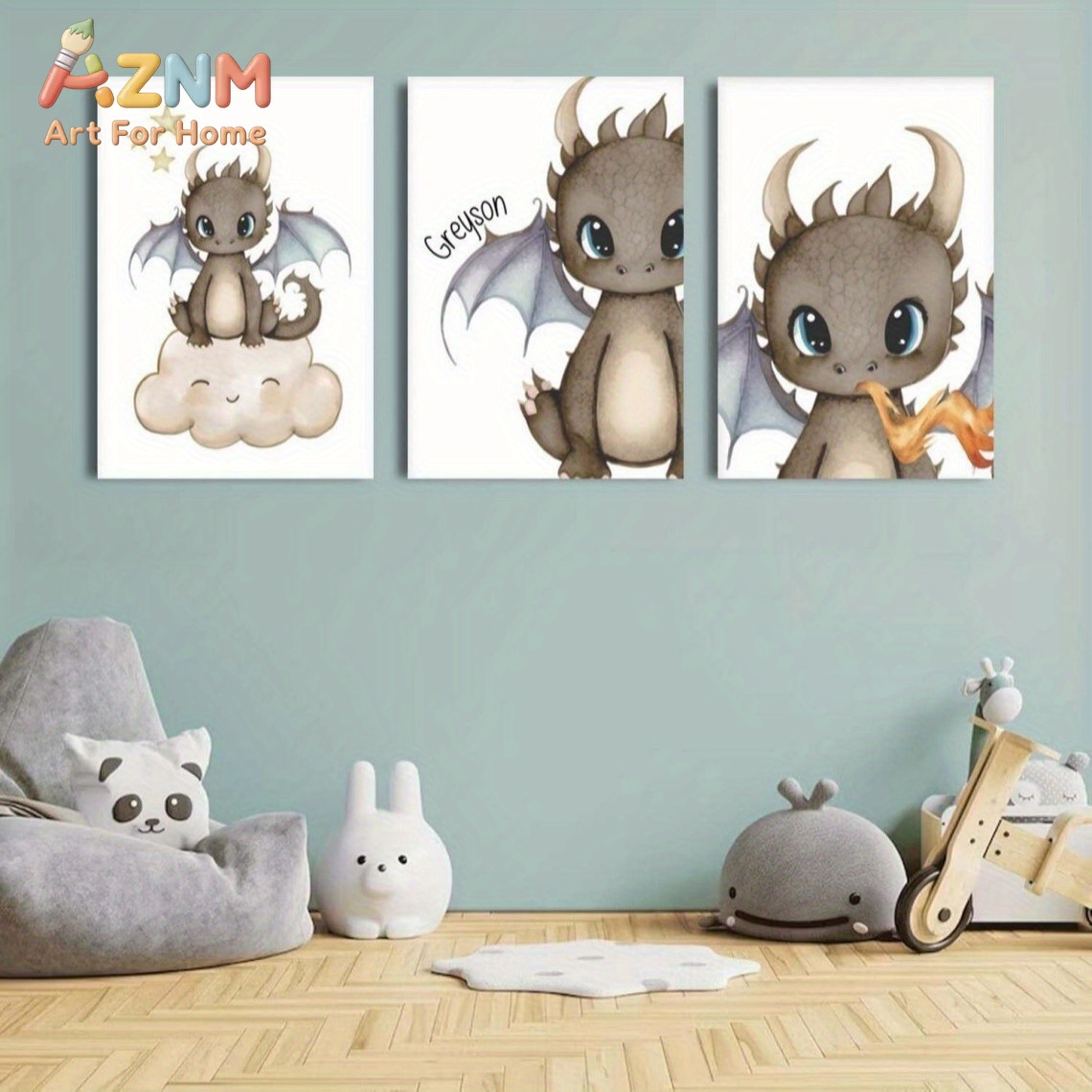 AZNM Cute Baby Dragon Canvas W - Baby Nursery Art recension och pris
