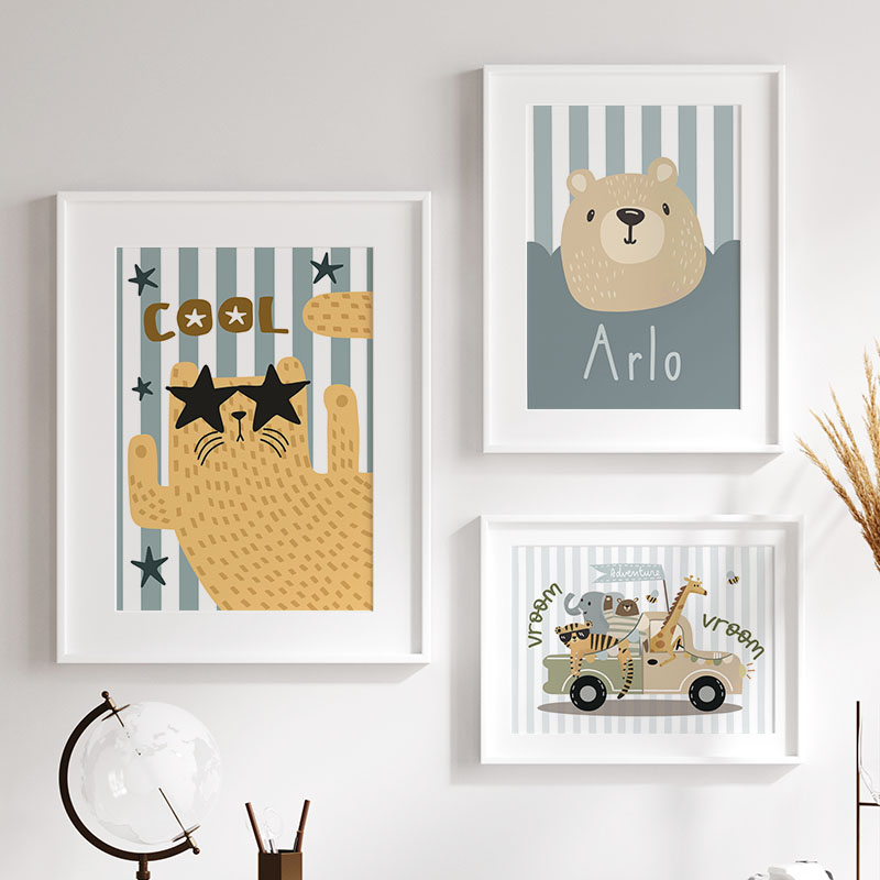 Kawaii Tiger Lion Giraffe Car  - Baby Name Wall Art recension och pris