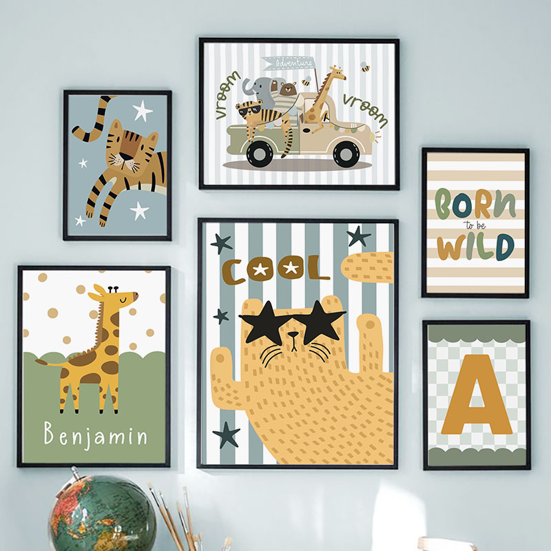 Kawaii Tiger Lion Giraffe Car  - Baby Name Wall Art recension och pris
