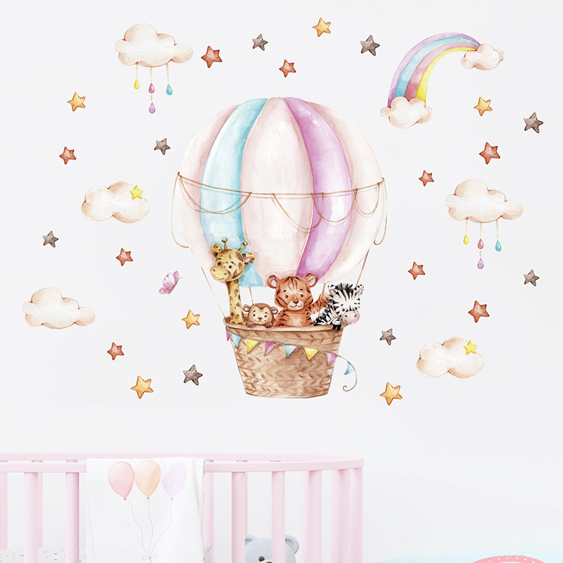 Watercolor Pink Hot Airballoon - Baby Nursery Vinyl Wall Stickers recension och pris