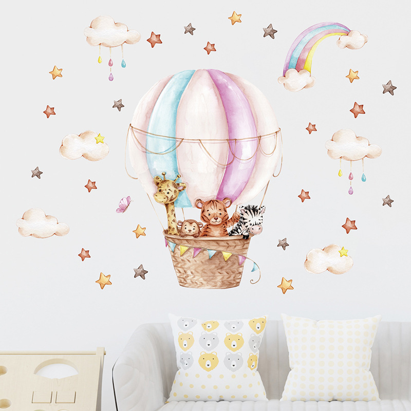 Watercolor Pink Hot Airballoon - Baby Nursery Vinyl Wall Stickers recension och pris