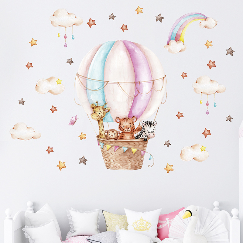 Watercolor Pink Hot Airballoon - Baby Nursery Vinyl Wall Stickers recension och pris
