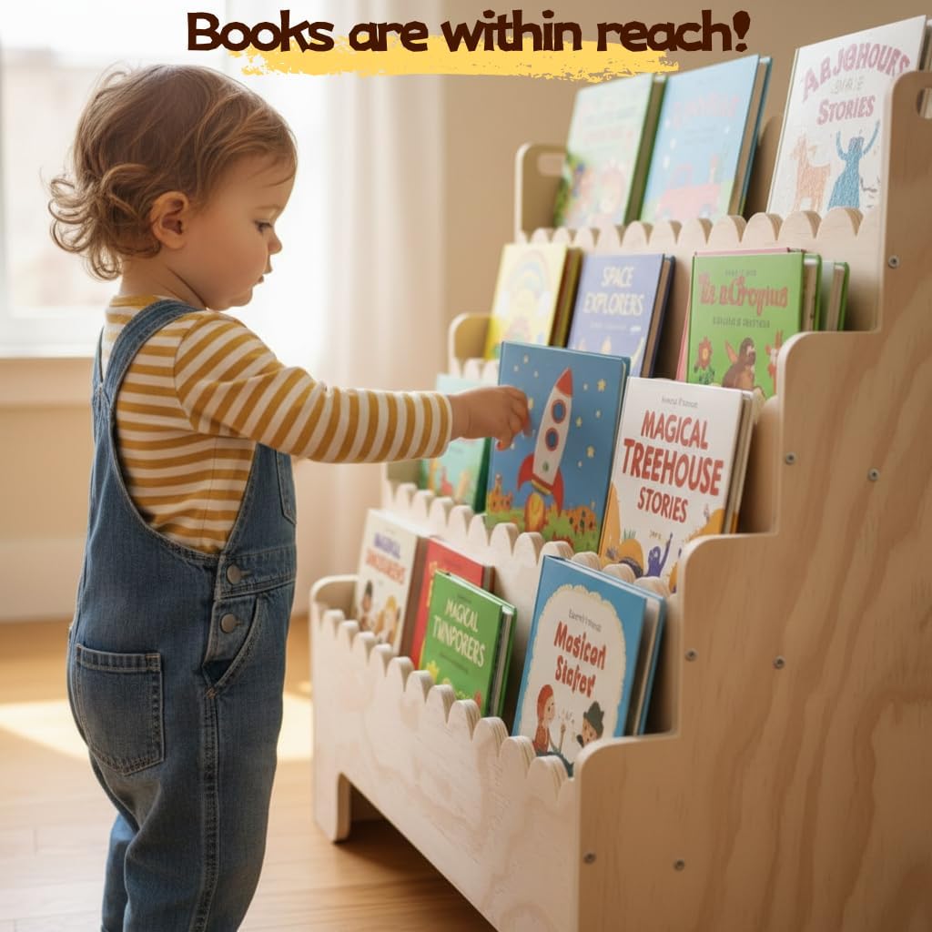 Kids Bookshelf 4-Tier, Natural - Baby Nursery Shelves recension och pris