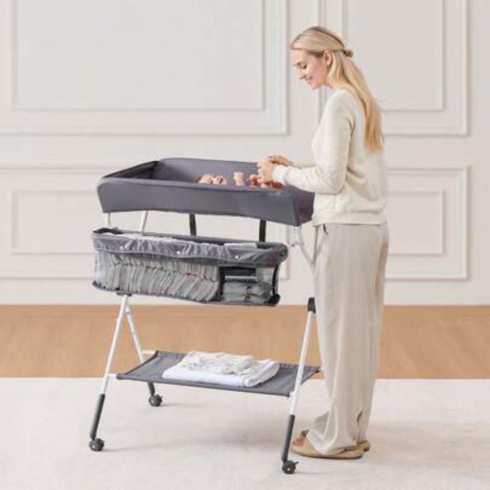 Foldable Baby Changing Table w - Baby Nursery Shelves recension och pris