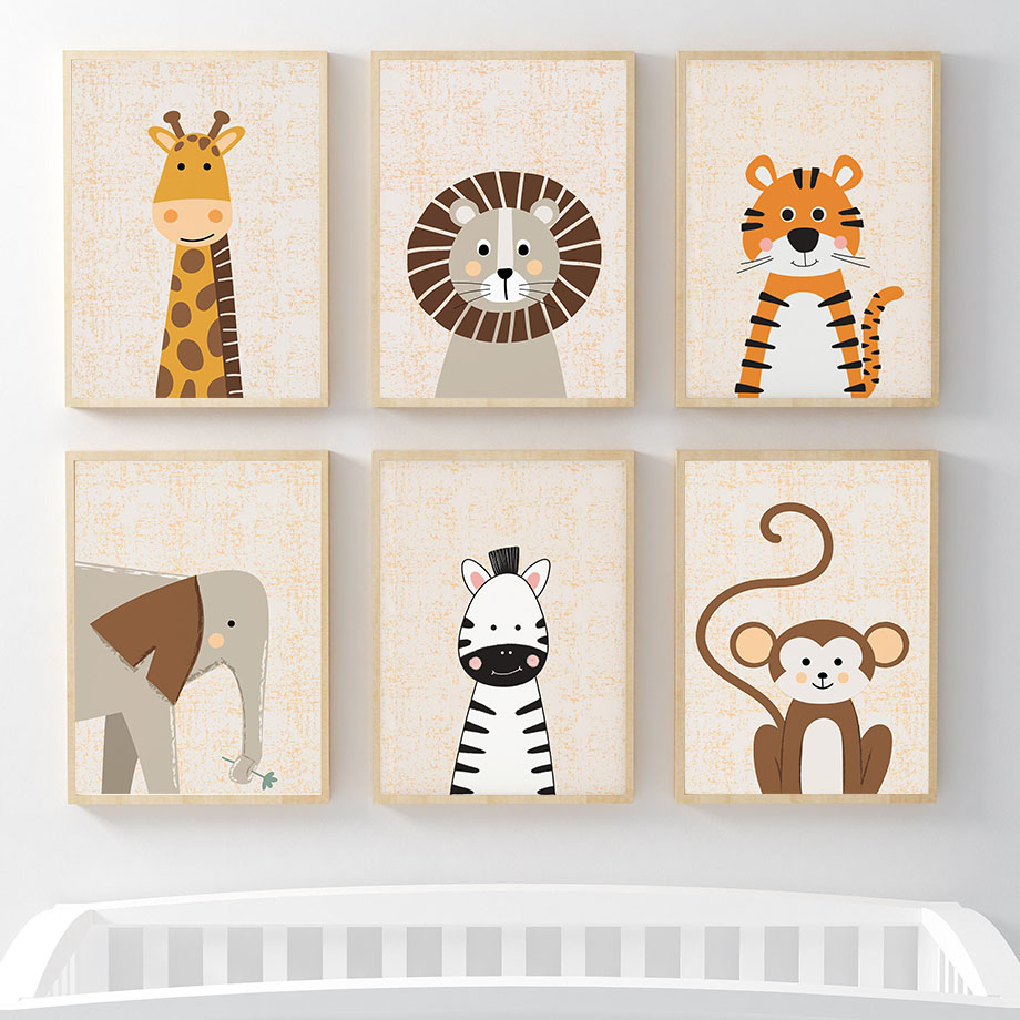 Lion Giraffe Elephant Zebra Mo - Baby Name Wall Art recension och pris