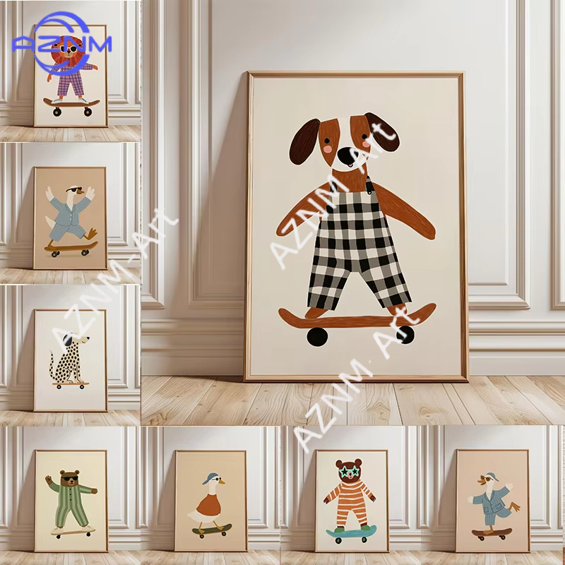 1PC Funny Animal Skateboarding - Baby Nursery Art recension och pris
