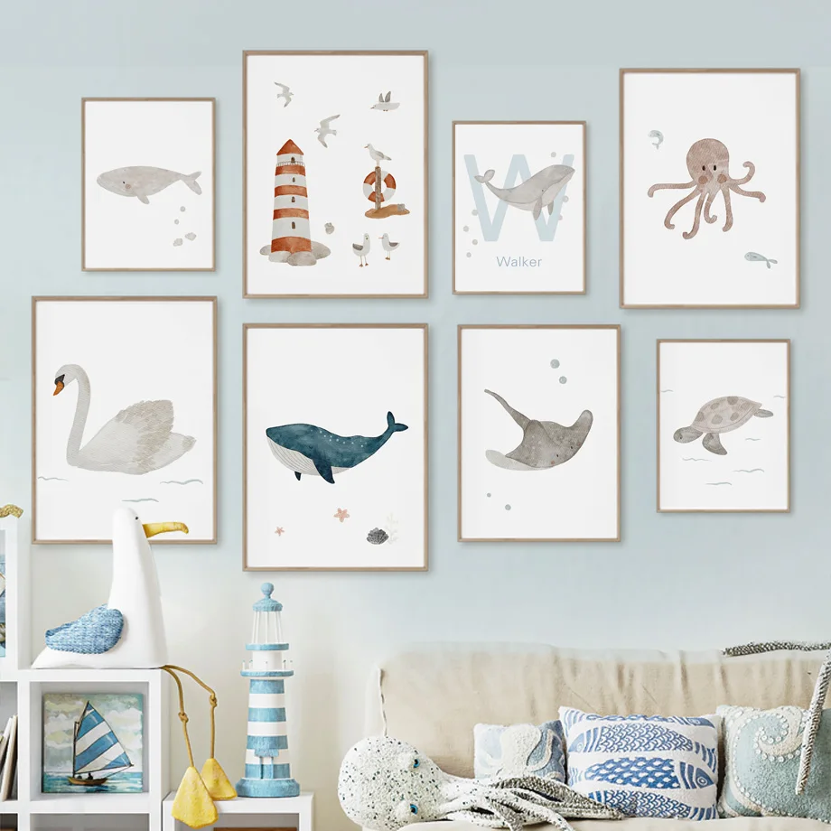 Custom Name Whale Octopus Turt - Baby Name Wall Art recension och pris
