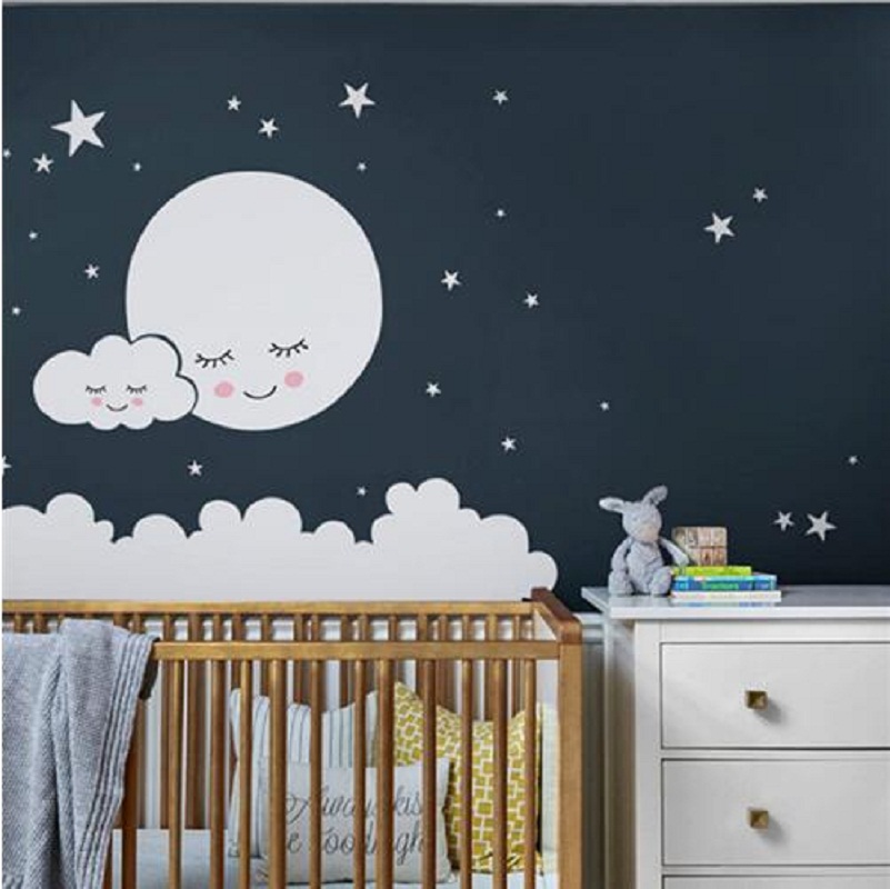 Beautiful Moon stars Wall Deca - Baby Nursery Vinyl Wall Stickers recension och pris